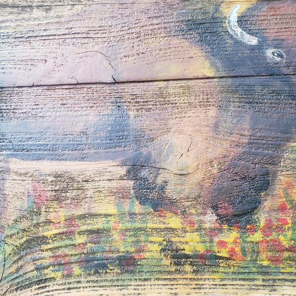 Buffalo Portrait original Oil Painting Larry Geilenfeldt Rustic Reclaimed Wood - Picture 5 of 10